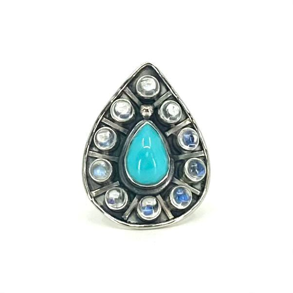 Nicky Butler SS Turquoise & Moonstone Bold Pear Gem Ring