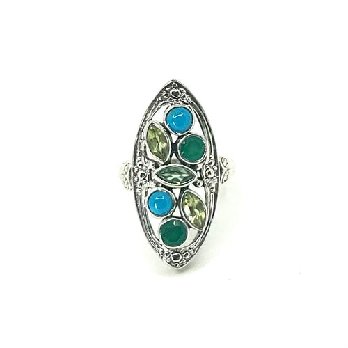 Nicky Butler SS Turquoise Multi Gem Marquise Ring