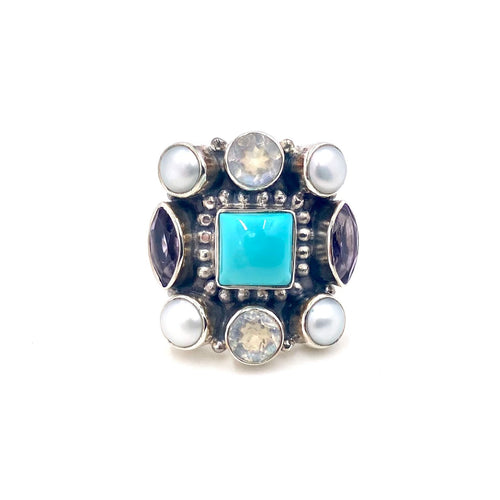 Nicky Butler SS Turquoise Multi Gem Square Ring