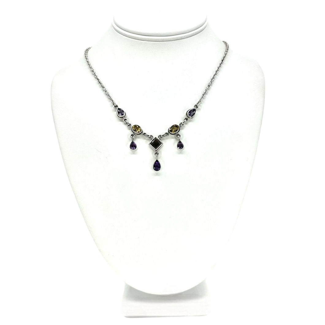 Nicky Butler SS Amethyst Multi Gem Pear Drop Necklace