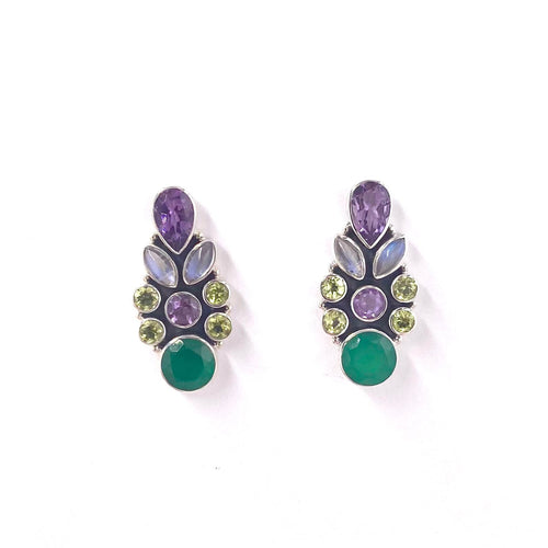 Nicky Butler SS Green Chalcedony Multi Gem Earrings