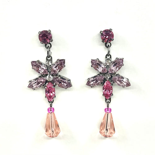 Nicky Butler Fashion Pink & Multi Color Crystal Flower Drop Earrings