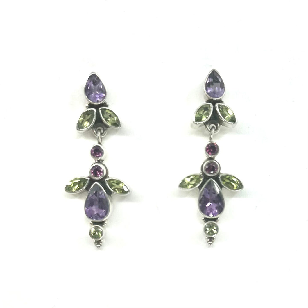 Nicky Butler SS Amethyst Multi Gem Drop Earrings