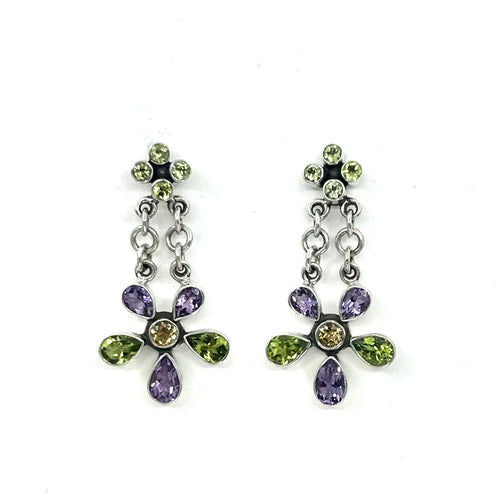 Nicky Butler SS Amethyst Multi Gem Flower Drop Earrings