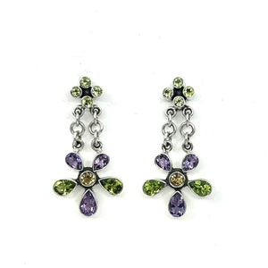 Nicky Butler SS Amethyst Multi Gem Flower Drop Earrings