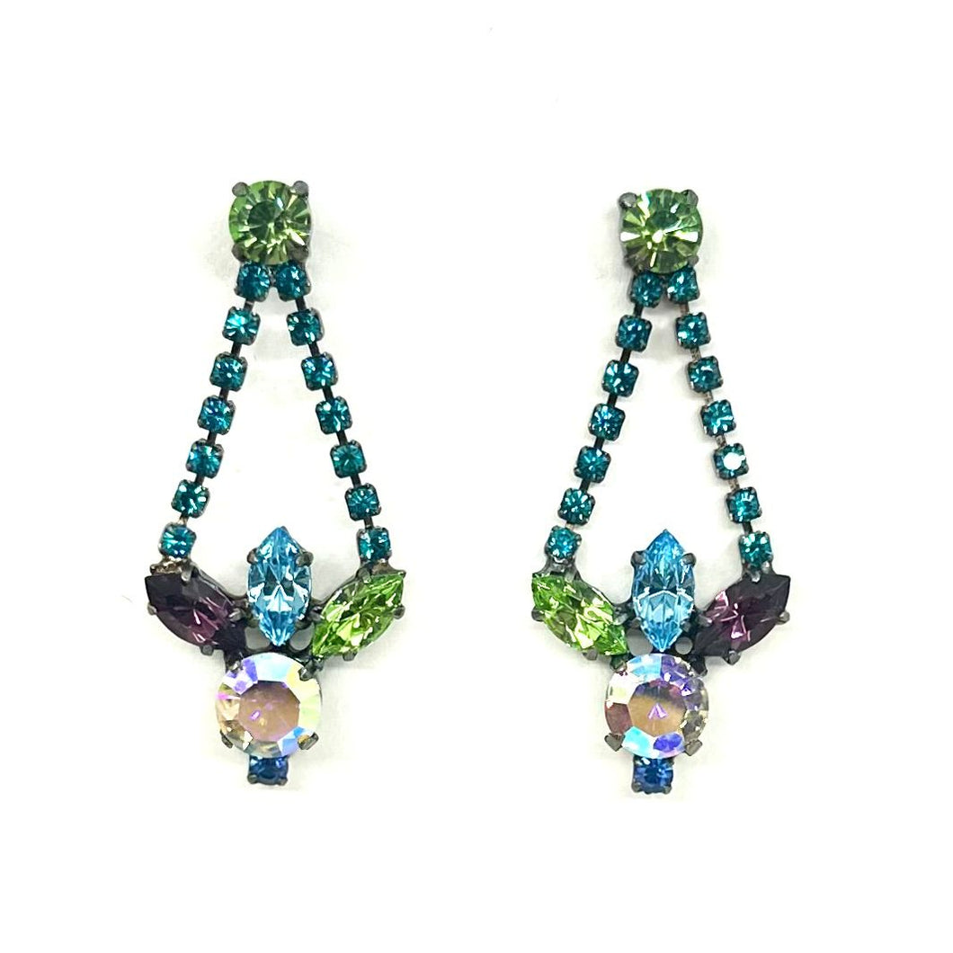 Nicky Butler Fashion Green Multi Crystal Door Knocker Earrings