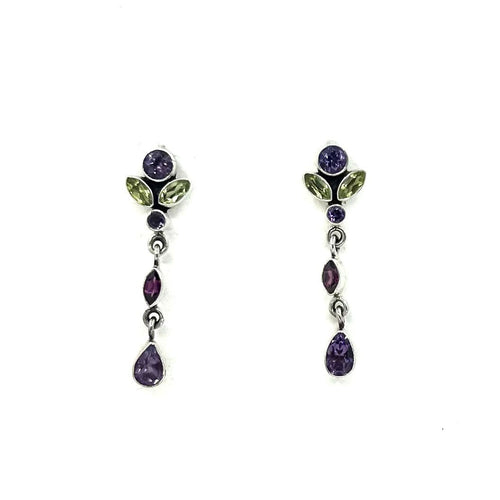 Nicky Butler SS Amethyst Multi Gem Pear Drop Earrings