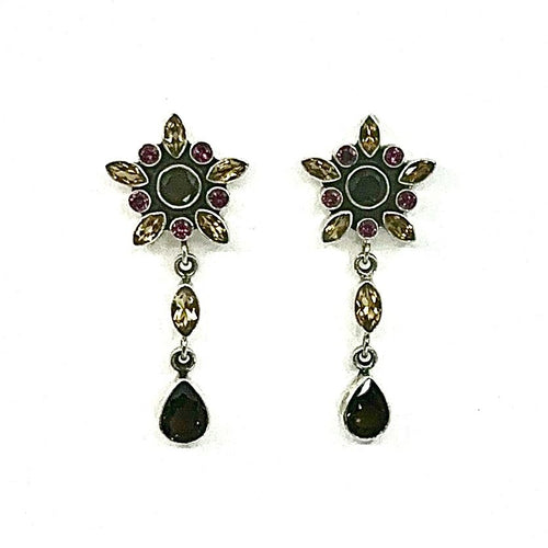 Nicky Butler SS Smokey Quartz Multi Gem Flower Earrings