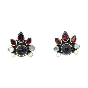 Nicky Butler SS Garnet Multi Gem Button Earrings