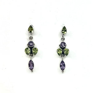 Nicky Butler SS Amethyst Multi Gem Marquise Drop Earrings