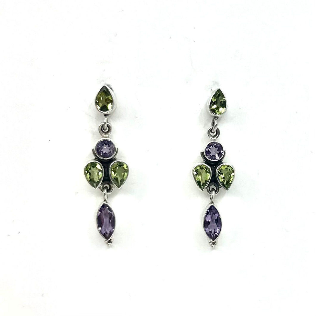 Nicky Butler SS Amethyst Multi Gem Marquise Drop Earrings