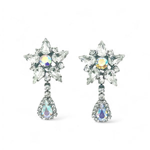 Nicky Butler Fashion Clear Crystal Flower Clip Earrings