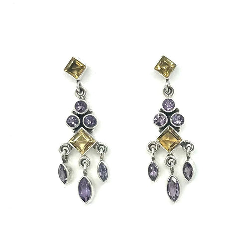 Nicky Butler SS Amethyst Multi Gem Drop Earrings