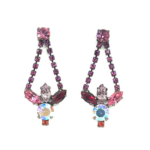 Nicky Butler Fashion Pink Multi Crystal Door Knocker Earrings