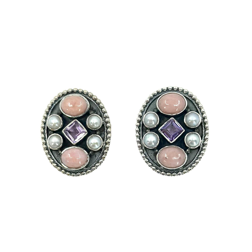 Nicky Butler SS Pink Opal Multi Gem Oval Earrings