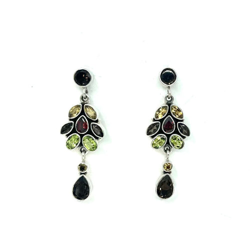 Nicky Butler SS Smokey Quartz Multi Gem Pear Drop Earrings