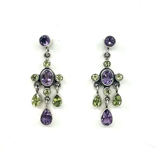 Nicky Butler SS Amethyst Multi Gem Drop Earrings