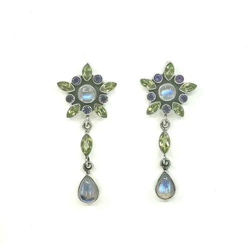 Nicky Butler SS Moonstone Multi Gem Flower Earrings