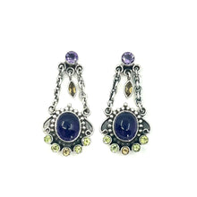 Load image into Gallery viewer, Nicky Butler SS Amethyst Cabochon Multi Gem Trapeze Drop Earrings