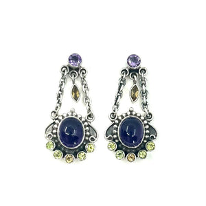 Nicky Butler SS Amethyst Cabochon Multi Gem Trapeze Drop Earrings