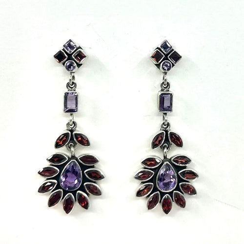 Nicky Butler SS Garnet Multi Gem Drop Earrings