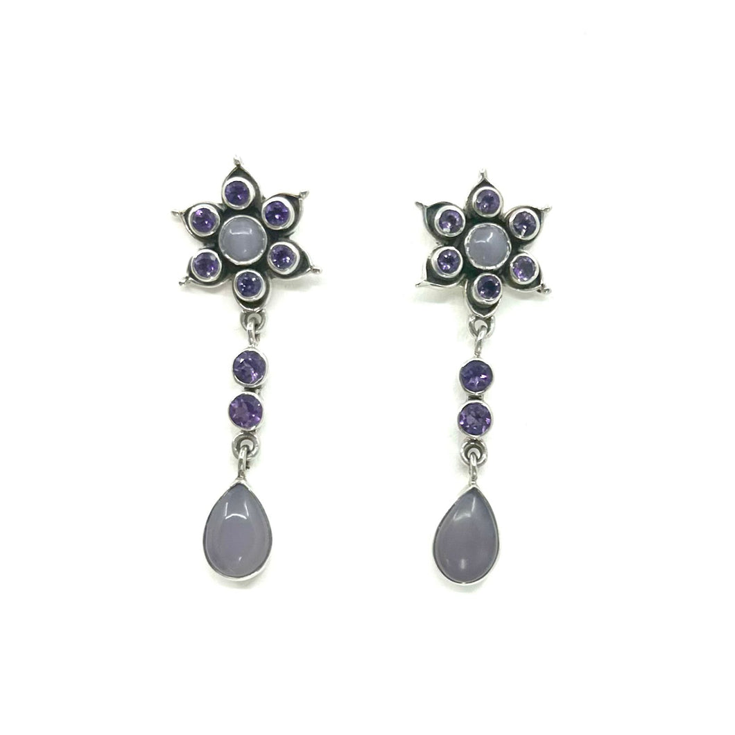 Nicky Butler SS Lavender Chalcedony Multi Gem Lotus Earrings