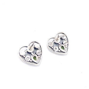 Nicky Butler SS Green Chalcedony Multi Gem Heart Stud Earrings