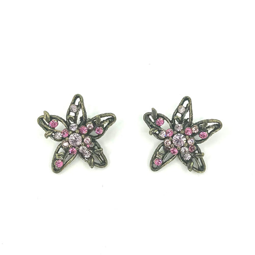 Nicky Butler Fashion Pink Crystal Flower Clip Back Earrings