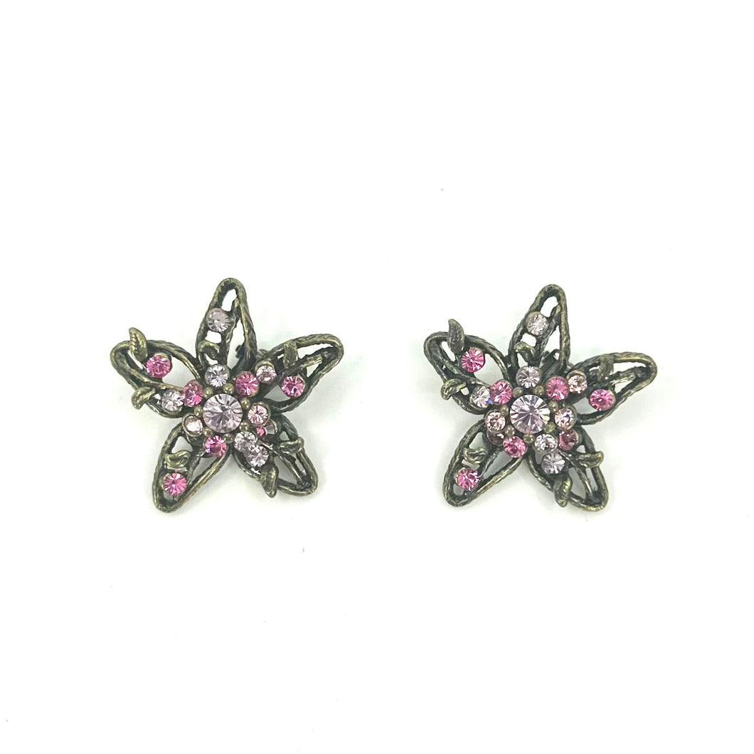 Nicky Butler Fashion Pink Crystal Flower Clip Back Earrings