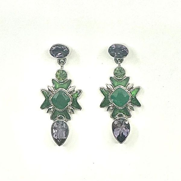 Nicky Butler SS Amethyst Multi Gem Maltese Cross Earrings