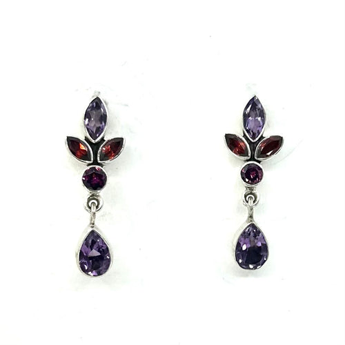 Nicky Butler SS Amethyst Multi Gem Pear Drop Earrings