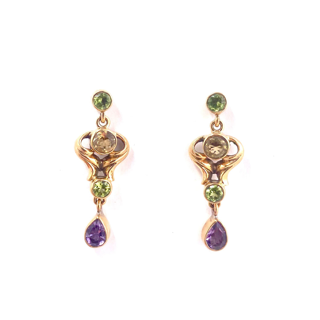 Nicky Butler Bronze Amethyst Multi Gem Nouveau Drop Earrings