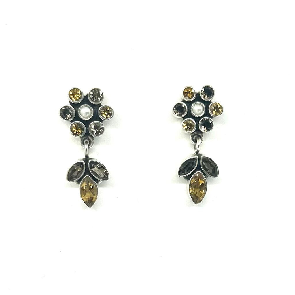 Nicky Butler SS Citrine Multi Gem Flower Earrings