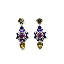 Load image into Gallery viewer, Nicky Butler SS Pink Quartz Multi Gem Maltese Cross Earrings