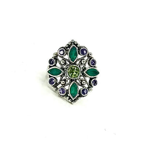 Nicky Butler SS Green Chalcedony Multi Gem Filigree Ring