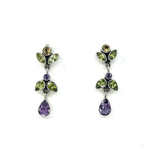 Nicky Butler SS Peridot Multi Gem Pear Drop Earrings