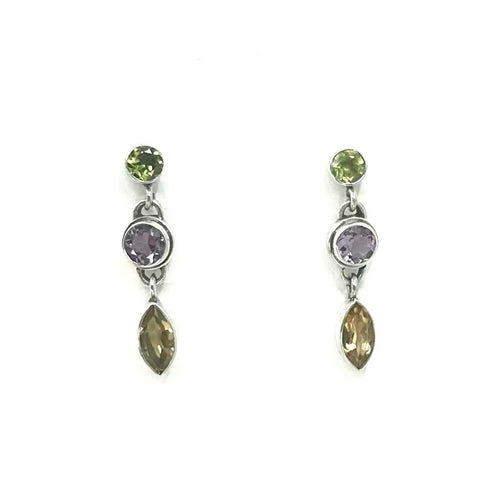 Nicky Butler SS Amethyst Multi Gem Marquise Drop Earrings