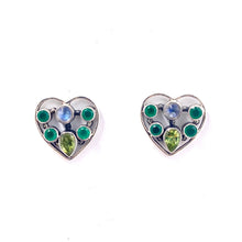 Load image into Gallery viewer, Nicky Butler SS Green Chalcedony Multi Gem Heart Stud Earrings