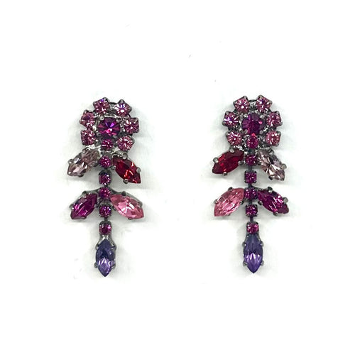 Nicky Butler Fashion Pink & Multi Color Rhinestone Flower Drop Earrings