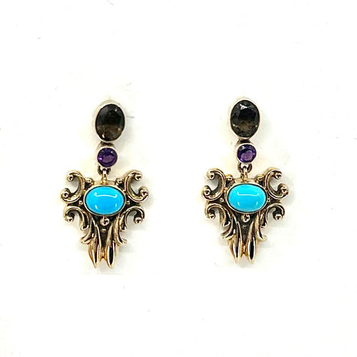 Nicky Butler Bronze Turquoise Multi Gem Drop Earrings