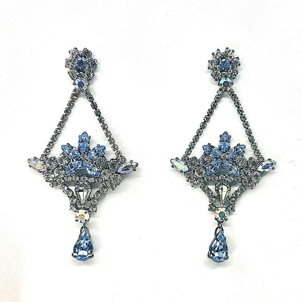 Nicky Butler Fashion Blue & Multi Color Crystal Flower Basket Earrings