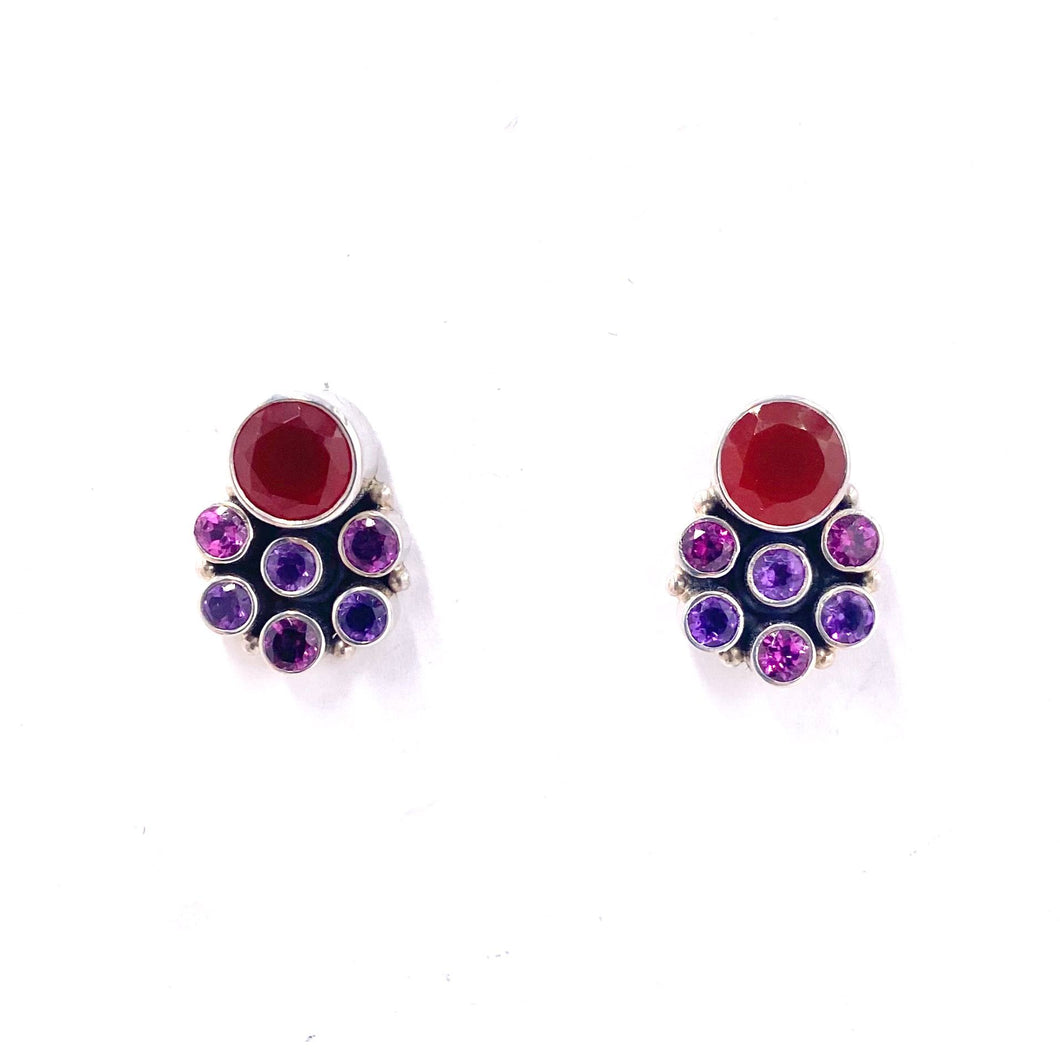 Nicky Butler SS Carnelian Multi Gem Button Earrings