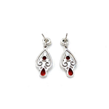 Load image into Gallery viewer, Nicky Butler SS Garnet &amp; Moonstone Scroll Heart Drop Earrings