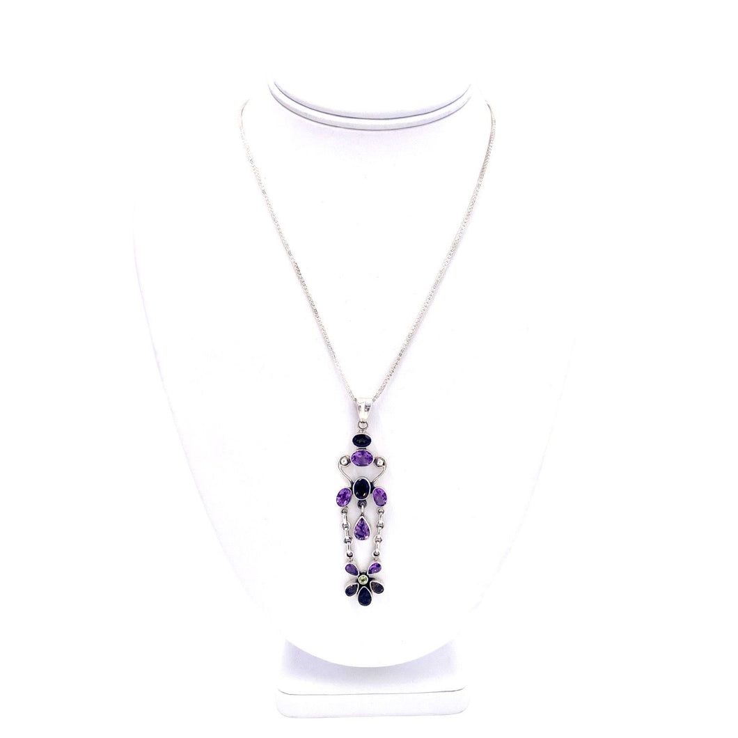 Nicky Butler SS Amethyst Multi Gem Swing Drop Pendant