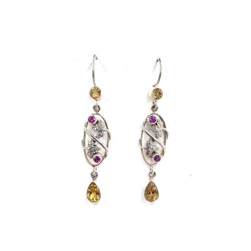 Nicky Butler SS Citrine Multi Gem Drop Earrings