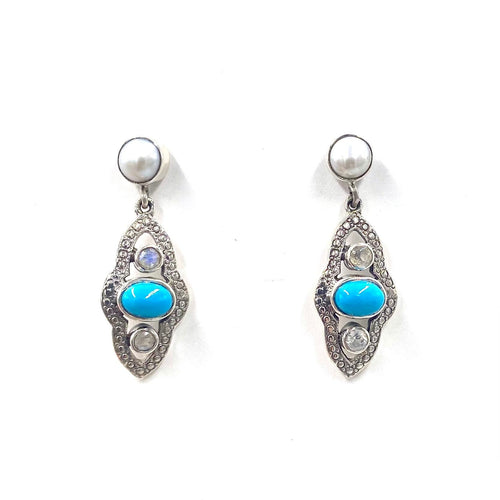 Nicky Butler SS Turquoise Multi Gem Arabesque Earrings